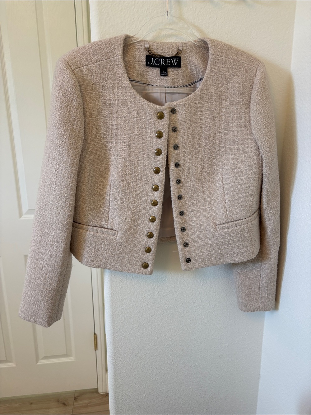 J.Crew Women's Cropped Bouclé Blazer in Light Beige